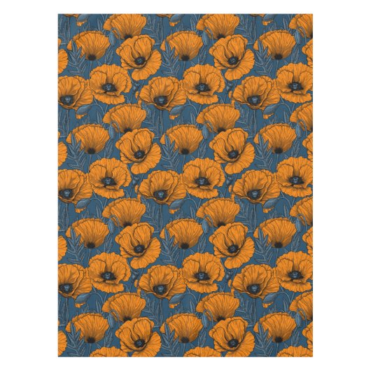 Orangefarbene Mohn in dunkelblau Tischdecke (Vorderseite)