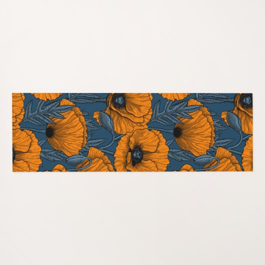 Orangefarbene Mohn in dunkelblau Yogamatte (Rückseite (Horizontal))