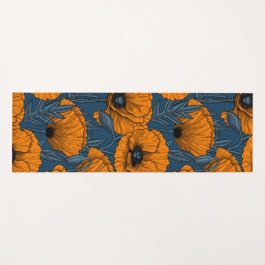 Orangefarbene Mohn in dunkelblau Yogamatte (Vorderseite (Horizontal))