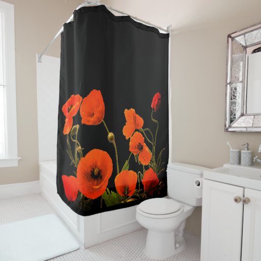 Orangefarbene Mohnblumen Blume Blumenbeete Badezim Duschvorhang (Beispiel)