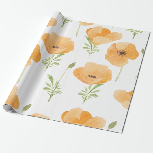 Orangefarbene Mohnblumen Blume Geschenkpapier (Ungerollt)