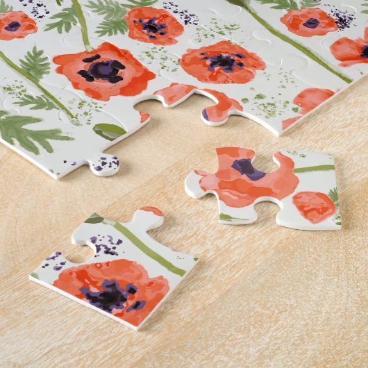 Orangefarbene Mohnblumen Blume Wasserfarbe Puzzle (Seite)