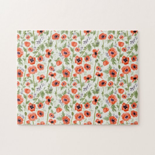 Orangefarbene Mohnblumen Blume Wasserfarbe Puzzle (Horizontal)
