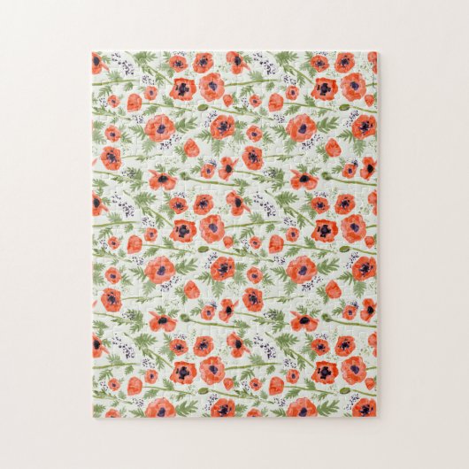 Orangefarbene Mohnblumen Blume Wasserfarbe Puzzle (Vertikal)