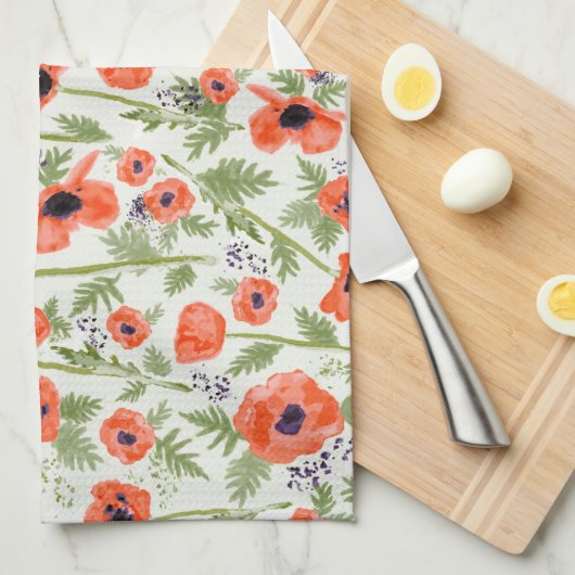 Orangefarbene Mohnblumen Blume Wasserfarbiges Must Geschirrtuch (Viertel Falte)