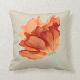 Orangefarbene Mohnhandbemalt blumennatürlich Kissen