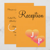 Orangefarbene Monogramm-Empfang-Karten für Sonnenu Einladung (Vorne/Hinten)
