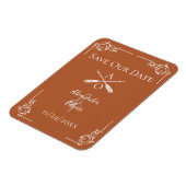 Orangefarbene Monogramme und Pfeile Save the Date Magnet (Linke Seite)