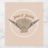 Orangefarbene Muscheln am Meer Weinetikett (Einzelnes Label)