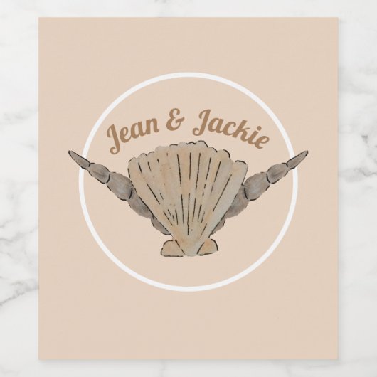 Orangefarbene Muscheln am Meer Weinetikett (Einzelnes Label)