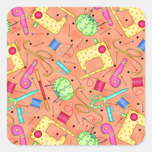 Orangefarbene Nähbegriffe Quadratischer Aufkleber (Vorderseite)