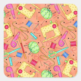 Orangefarbene Nähbegriffe Quadratischer Aufkleber