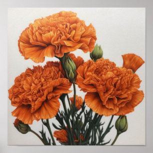 Orangefarbene Nelken Blume Art Print Poster