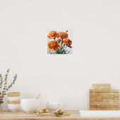 Orangefarbene Nelken Blume Art Print Poster (Küche)