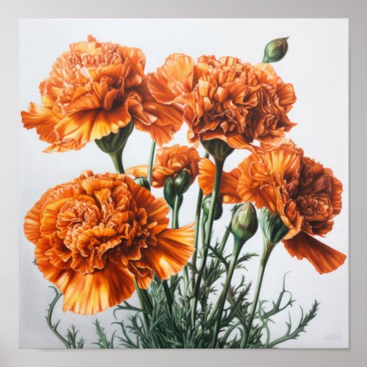 Orangefarbene Nelken Blume Art Print Poster (Vorne)