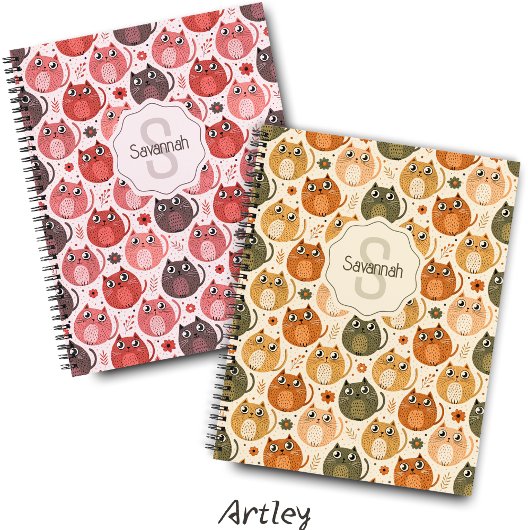 Orangefarbene, Niedliche Katzen Name Monogramm Notizblock