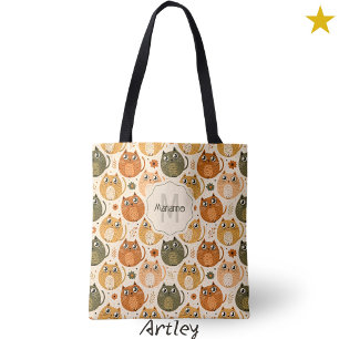 Orangefarbene, Niedliche Katzen Name Monogramm Tasche