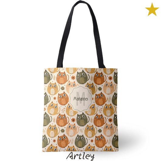 Orangefarbene, Niedliche Katzen Name Monogramm Tasche