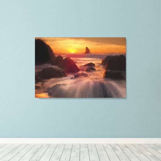 Orangefarbene Ozeanfarben Leinwanddruck (Insitu (Holzboden))