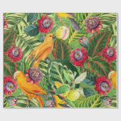 Orangefarbene Papageien in tropischer Blume Dschun Geschenkpapier (Flach)