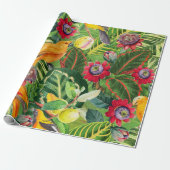 Orangefarbene Papageien in tropischer Blume Dschun Geschenkpapier (Ungerollt)