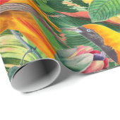 Orangefarbene Papageien in tropischer Blume Dschun Geschenkpapier (Rolleneckpunkt)