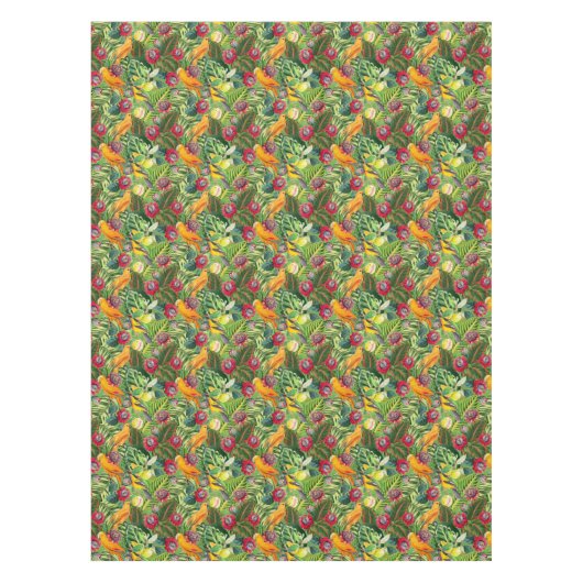 Orangefarbene Papageien in tropischer Blume Dschun Tischdecke (Vorderseite)
