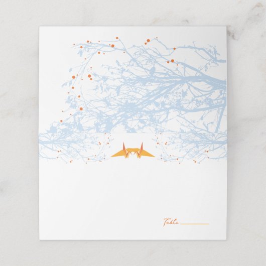 Orangefarbene Papierkran mit doppeltem Ursprung As Platzkarte (Außenseite Aufgefaltet)