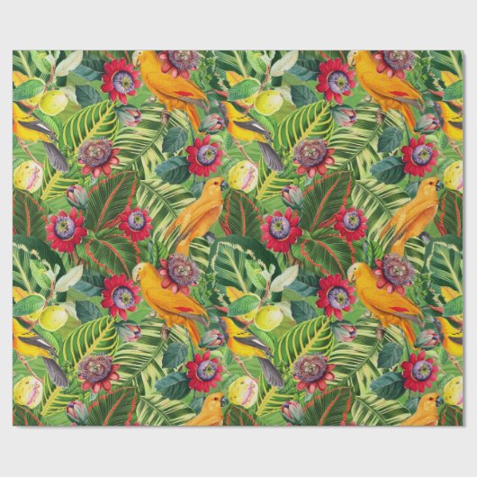 Orangefarbene Parks in tropischer Blume Dschungelm Geschenkpapier (Flach)