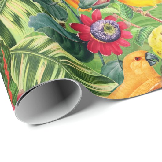 Orangefarbene Parks in tropischer Blume Dschungelm Geschenkpapier (Rolleneckpunkt)