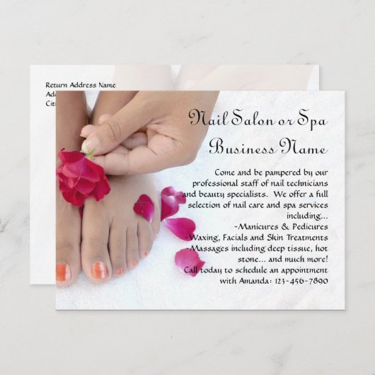 Orangefarbene Pediküre, Rosa Rose, Nagelstudio Pos Postkarte (Vorne/Hinten)