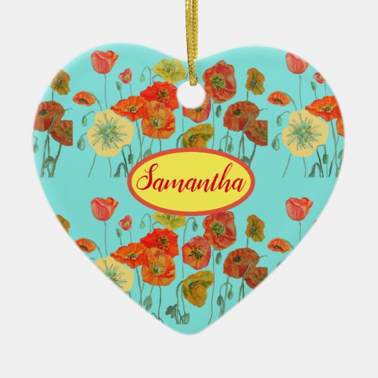 Orangefarbene Pfoten Flora Aqua Poppy Girls Name Keramik Ornament (Vorne)