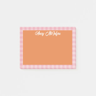 Orangefarbene Pinke Gingham-Rahmen Name In Cooler Post-it Klebezettel