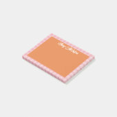 Orangefarbene Pinke Gingham-Rahmen Name In Cooler  Post-it Klebezettel (angewinkelt)