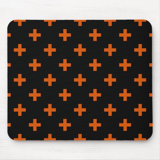 Orangefarbene Polka-Kreuze auf schwarz Mousepad (Vorne)