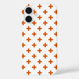 Orangefarbene Polka-Kreuze auf weiß iPhone 16 Hülle