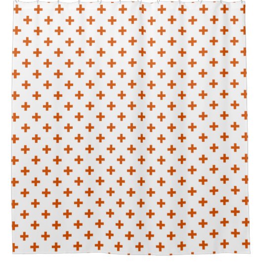 Orangefarbene Polka-Kreuze auf weiß Duschvorhang (Vorderseite)