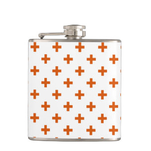 Orangefarbene Polka-Kreuze auf weiß Flachmann
