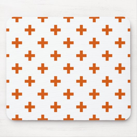 Orangefarbene Polka-Kreuze auf weiß Mousepad (Vorne)