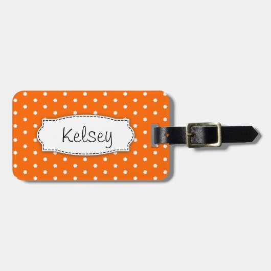 Orangefarbene Polka-Punkte mit Namen Gepäckanhänge Gepäckanhänger (Vorderseite horizontal)