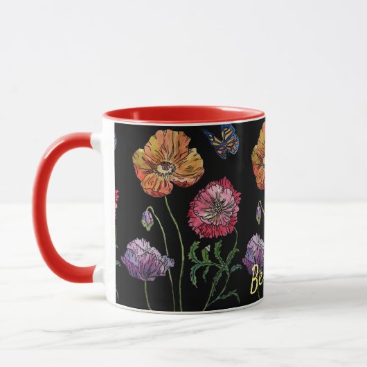 Orangefarbene Poppe Blume Beste Mäuse Tasse (Links)