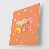 Orangefarbene Regenbogen-niedliche Retrografik Quadratische Wanduhr (Winkel)