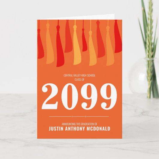 Orangefarbene Reihe von Tassels Foto Abschluss Ein Einladung (Vorderseite)