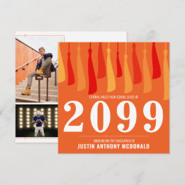 Orangefarbene Reihe von Tassels Zwei-Foto-Abschlus Einladung