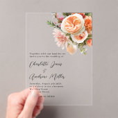 Orangefarbene rosa Blumen Hochzeit Acryleinladungen (Insitu (Handheld))