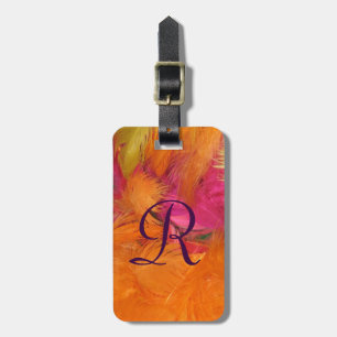 Orangefarbene, rosa Federn Monogramm Gepäckträger  Gepäckanhänger