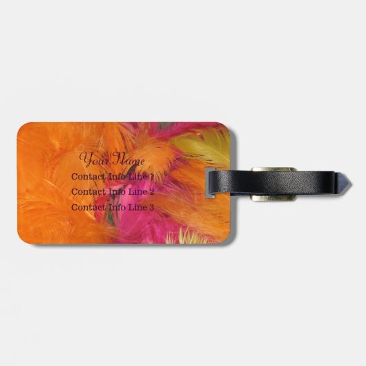 Orangefarbene, rosa Federn Monogramm Gepäckträger  Gepäckanhänger (Rückseite horizontal)