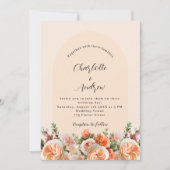 Orangefarbene Rosa-Floren Hochzeit Einladung (Vorderseite)