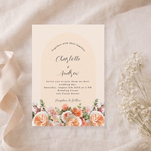 Orangefarbene Rosa-Floren Hochzeit Einladung