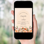 Orangefarbene Rosa-Floren Hochzeit Einladung